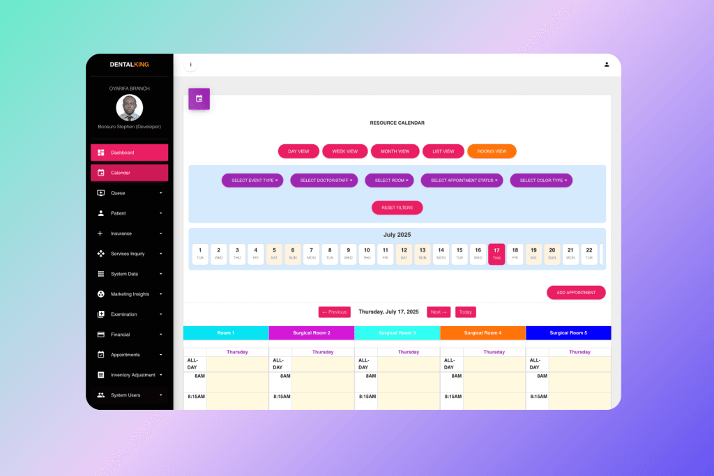 Appointments & Live Calendar — DentalKing dental software