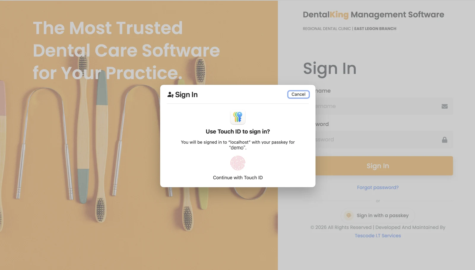 Passkeys, 2FA & Login Security — DentalKing dental software
